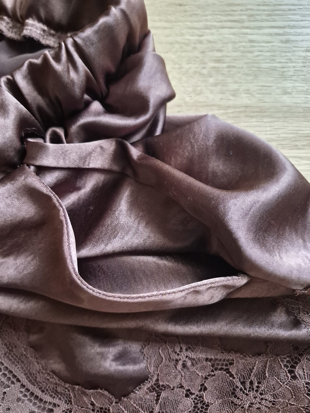 SHEIN Brown Satin Lace-Trim High Waist Shorts - Picture 5 of 6